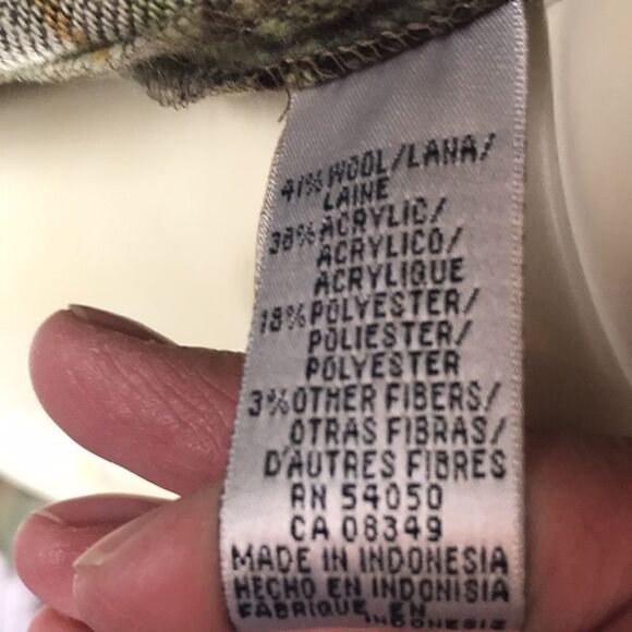 Evan Piccone size 14 Wool Plaid blend Shirt coat, EUC Green Browns Shacket - Picture 6 of 6